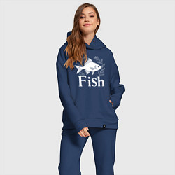 Женский костюм оверсайз Рыба в листьях, цвет: тёмно-синий — фото 2