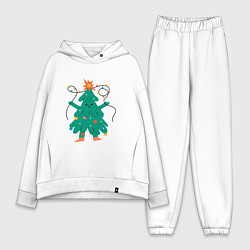 Женский костюм оверсайз Новогодняя елка с ногами, цвет: белый