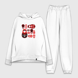 Женский костюм оверсайз Матрёшки расписные, цвет: белый