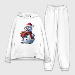 Женский костюм оверсайз Новогодний снеговик в красной шапке, цвет: белый