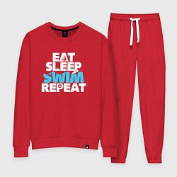 Костюм хлопковый женский Eat sleep swim repeat, цвет: красный