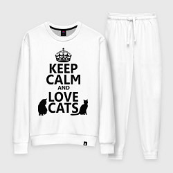 Костюм хлопковый женский Keep Calm & Love Cats, цвет: белый