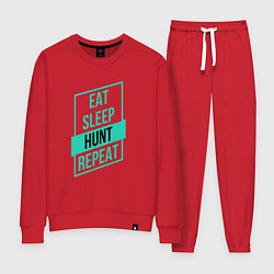 Костюм хлопковый женский Eat, Sleep, Hunt, Repeat, цвет: красный