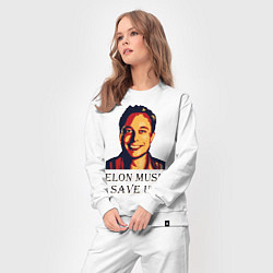 Костюм хлопковый женский Elon Musk: Save Us, цвет: белый — фото 2