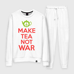 Костюм хлопковый женский Make tea not war, цвет: белый