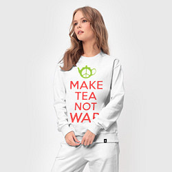 Костюм хлопковый женский Make tea not war, цвет: белый — фото 2