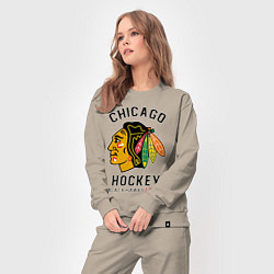 Костюм хлопковый женский CHICAGO BLACKHAWKS NHL, цвет: миндальный — фото 2