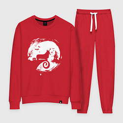 Костюм хлопковый женский Полнолуние Корги, цвет: красный