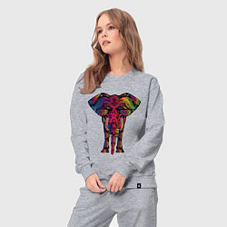Костюм хлопковый женский  Слон с орнаментом, цвет: меланж — фото 2