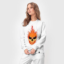 Костюм хлопковый женский Fire flame skull, цвет: белый — фото 2