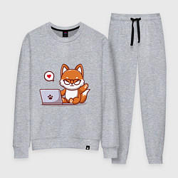 Костюм хлопковый женский Cute fox and laptop, цвет: меланж