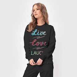 Костюм хлопковый женский Live love laugh, Живи, люби, цвет: черный — фото 2