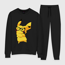 Костюм хлопковый женский Веселый Пикачу в очках, цвет: черный
