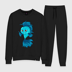 Костюм хлопковый женский Голубая рыбка, цвет: черный