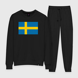 Костюм хлопковый женский Швеция Флаг Швеции, цвет: черный