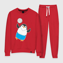 Костюм хлопковый женский Волейбол - Пингвин, цвет: красный