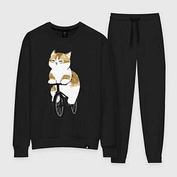 Костюм хлопковый женский Котик на велосипеде, цвет: черный