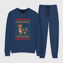 Костюм хлопковый женский Рождественский свитер Йоркшик, цвет: тёмно-синий