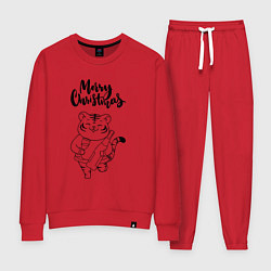 Костюм хлопковый женский Merry Christmas Тигр с Шампанским, цвет: красный