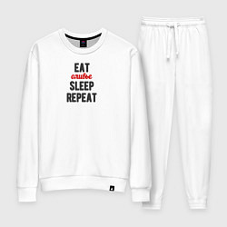 Костюм хлопковый женский Eat оливье Sleep Repeat, цвет: белый
