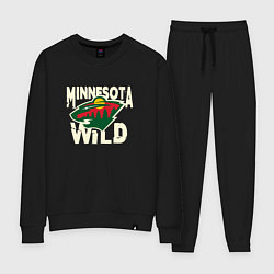 Костюм хлопковый женский Миннесота Уайлд, Minnesota Wild, цвет: черный