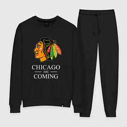 Костюм хлопковый женский Chicago are coming, Чикаго Блэкхокс, Chicago Black, цвет: черный