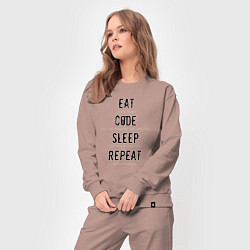 Костюм хлопковый женский EAT CODE SLEEP REPEAT, цвет: пыльно-розовый — фото 2