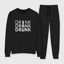 Костюм хлопковый женский DRINK DRANK DRUNK, цвет: черный