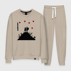 Костюм хлопковый женский Banksy Бэнкси мальчик и девочка на горе оружия, цвет: миндальный