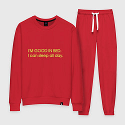 Костюм хлопковый женский Im good in bed I can sleep all day, цвет: красный