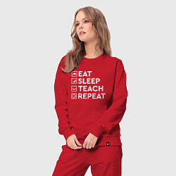 Костюм хлопковый женский Eat sleep TEACH repeat, цвет: красный — фото 2