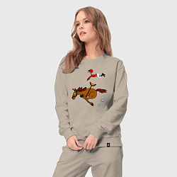 Костюм хлопковый женский Скачки лошади с жокеем, цвет: миндальный — фото 2
