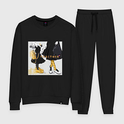 Костюм хлопковый женский Мама и дочка с мороженым держатся за руки надпись, цвет: черный