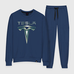 Костюм хлопковый женский Tesla Logo Тесла Логотип Карбон, цвет: тёмно-синий