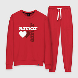 Костюм хлопковый женский Amor, Amor - два сердца, цвет: красный