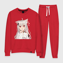 Костюм хлопковый женский Неко кошка-девочка, цвет: красный