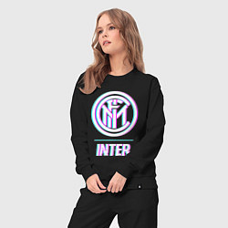 Костюм хлопковый женский Inter FC в стиле glitch, цвет: черный — фото 2