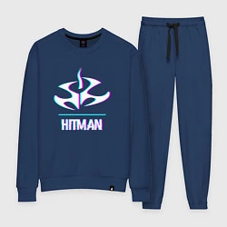 Костюм хлопковый женский Hitman в стиле glitch и баги графики, цвет: тёмно-синий