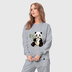 Костюм хлопковый женский Панда кушает бамбук, цвет: меланж — фото 2