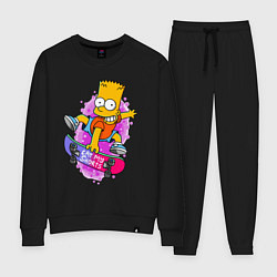 Костюм хлопковый женский Барт Симпсон на скейтборде - Eat my shorts!, цвет: черный