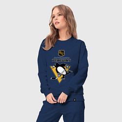 Костюм хлопковый женский Питтсбург Пингвинз НХЛ логотип, цвет: тёмно-синий — фото 2