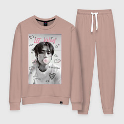 Костюм хлопковый женский Lee Know Stray Kids, цвет: пыльно-розовый