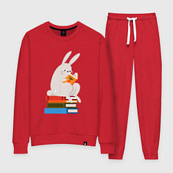 Костюм хлопковый женский Читающий кролик на книгах, цвет: красный