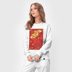 Костюм хлопковый женский Китайский иероглиф и золотой кролик на красном, цвет: белый — фото 2