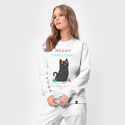 Костюм хлопковый женский Meowy Christmas and a happy purr year, цвет: белый — фото 2