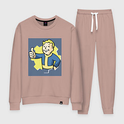 Костюм хлопковый женский Волт-Бой с пальцем вверх, цвет: пыльно-розовый