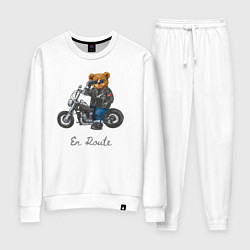 Костюм хлопковый женский Крутой мотоциклист медведь, цвет: белый