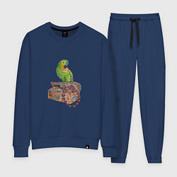 Костюм хлопковый женский Зеленый попугай на сундуке с сокровищами, цвет: тёмно-синий