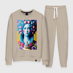 Костюм хлопковый женский Сладкая женщина голубой - нейросеть, цвет: миндальный