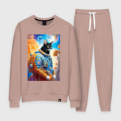 Костюм хлопковый женский Котяра крутой космонавт - нейросеть, цвет: пыльно-розовый